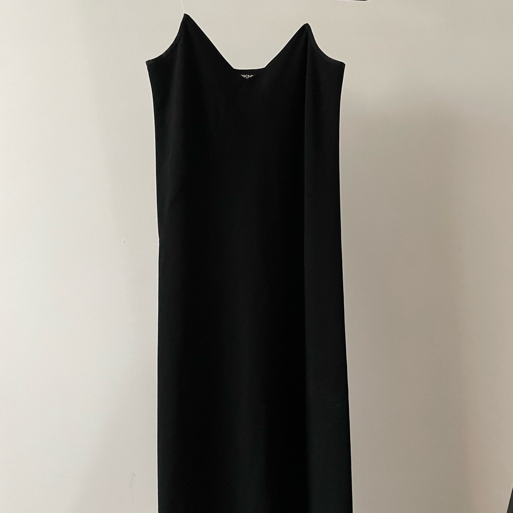 DKNY black midi bias slip clear strap dress size 2
